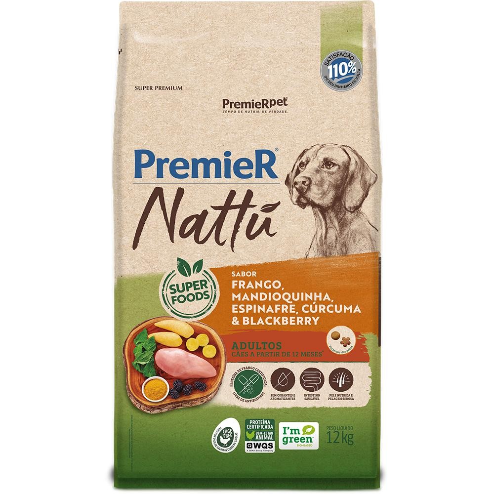 Ração Premier Nattú Cães Frango/Mandioquinha/Espinafre 12Kg