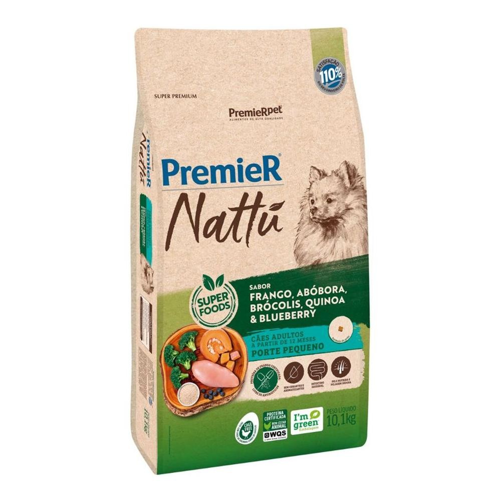Ração Seca PremieR Nattú Frango,Abóbora,Brócolis, Quinoa, Blueberry Porte pequeno 10,1Kg Cão Adulto em Oferta na Shopee