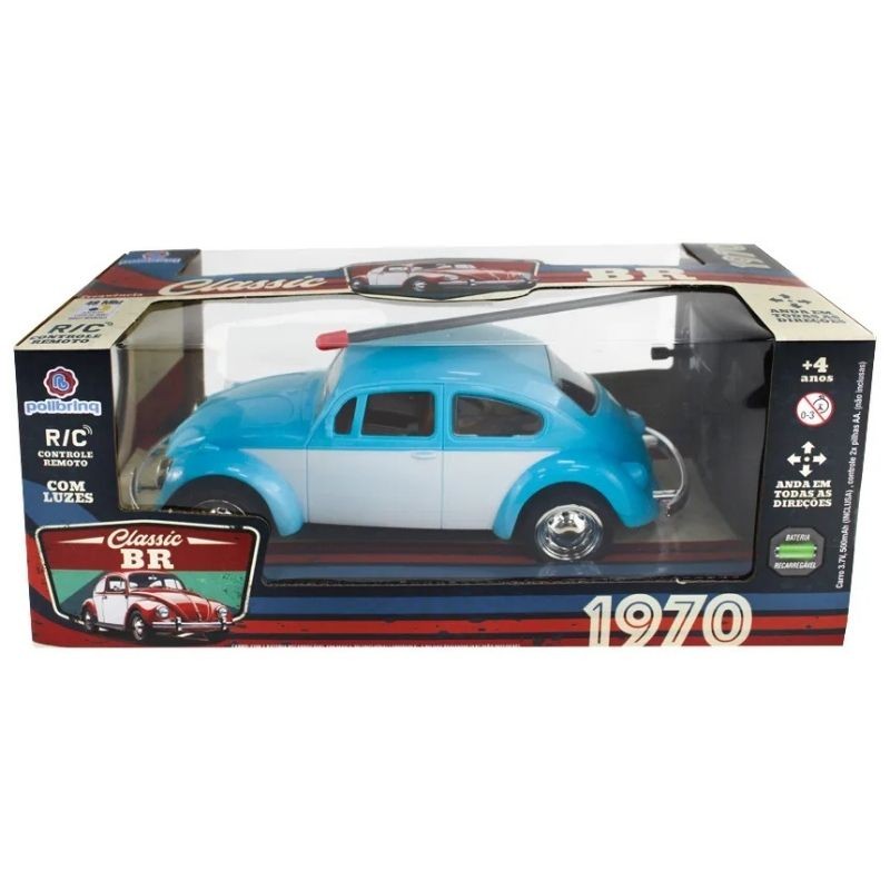 Carrinho de Controle Remoto Fusca Clássico Azul Polibrinq