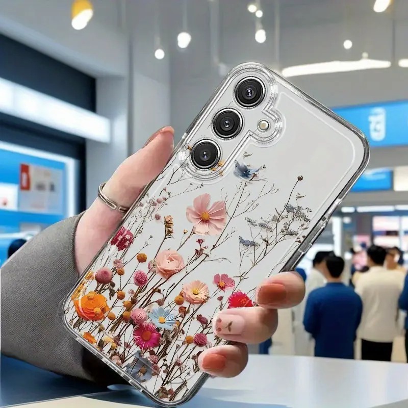 Capinha Capa transparente Anti-impacto flores Desenho para Samsung A55 A35 A03 A04 A05 A05S A10 S24 Plus S25 Ultra — imagem 2 de 2