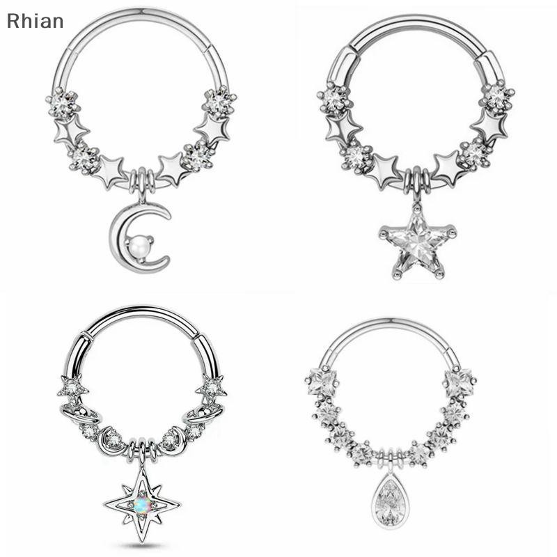 [Rhian] Moda Cristal Aço Inoxidável Septo Hoop Clickers Anel De Nariz Feminino Tragus Cartilagem Helix Piercing Brincos — imagem 2 de 2