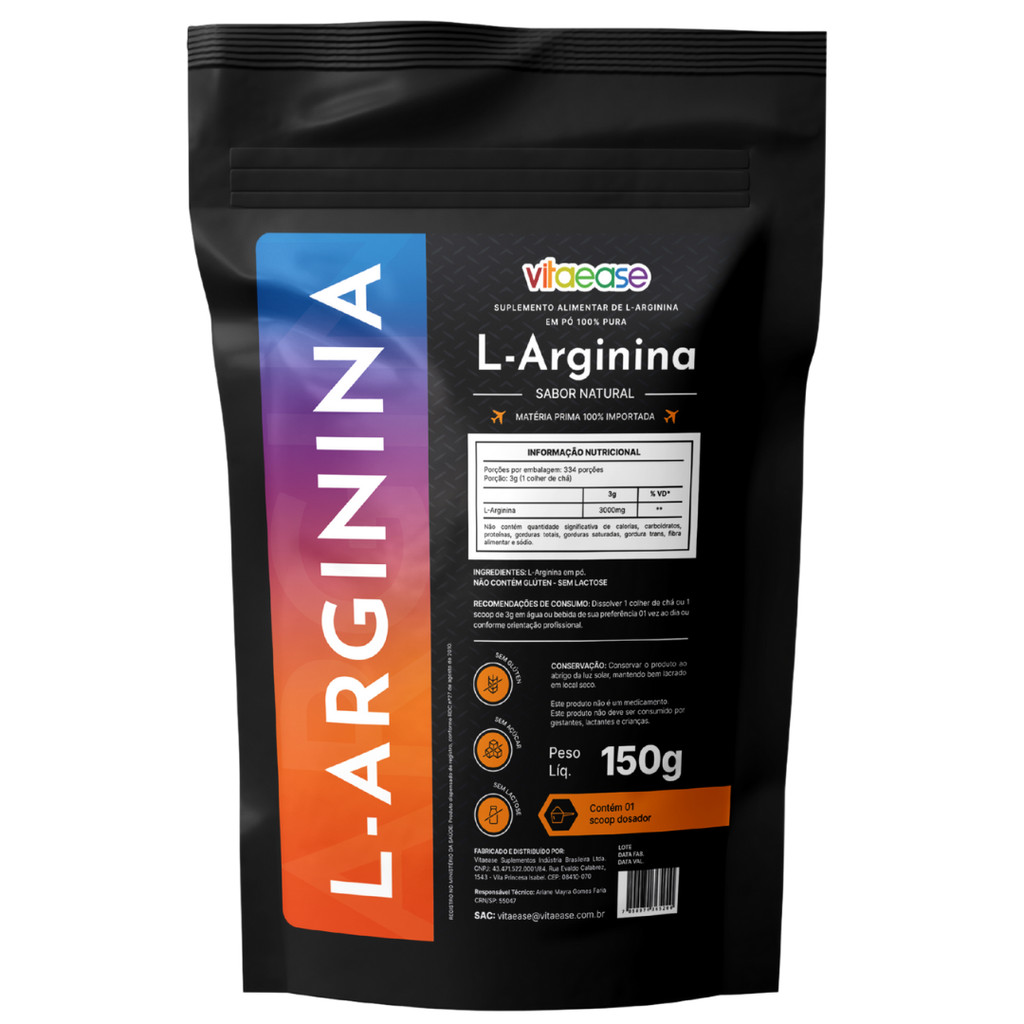 L-Arginina 100% Pura Vitaease | Suplemento Alimentar em Pó | Uso Adulto