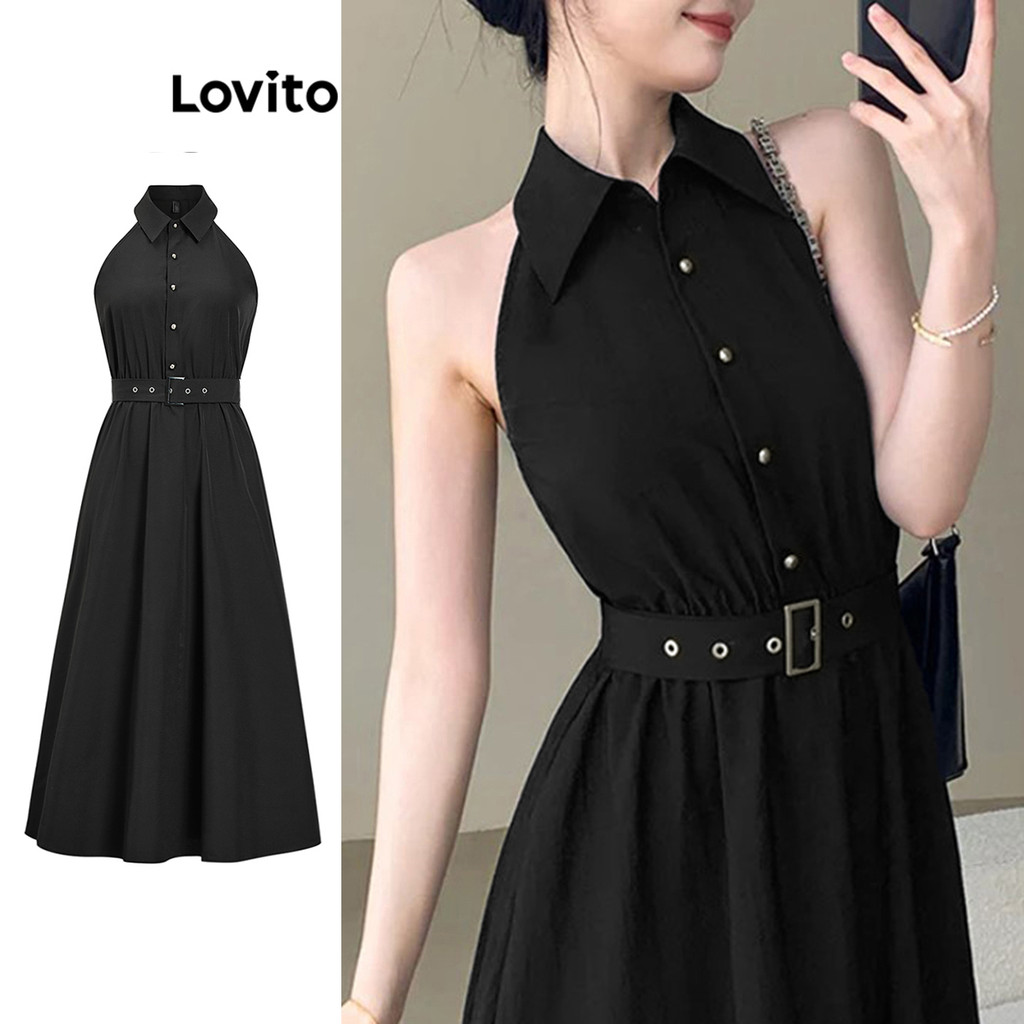 Lovito Vestido Elegante Vestido Liso Com Cinto Para Mulheres L100MD424