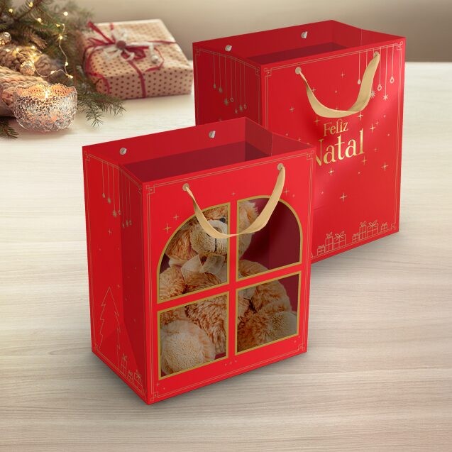 10 SACOLA NATAL C/ VISOR 22X14X26 5697 HOT STAMPING (NATAL 2025 IDEIA) (CHOCO) · foto 2