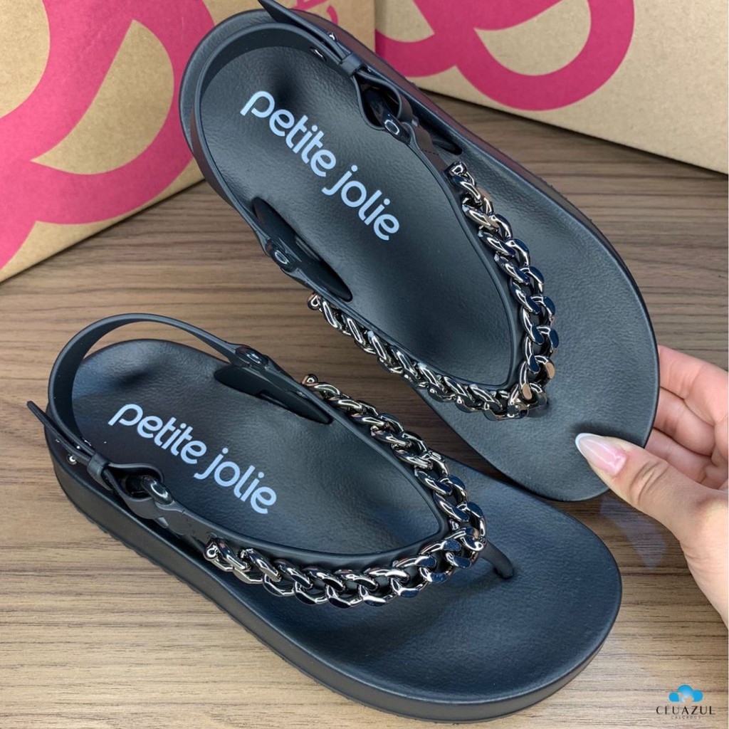 Sandália Rasteira Feminina Petite Jolie Corrente Metalizada Conforto em Oferta na Shopee