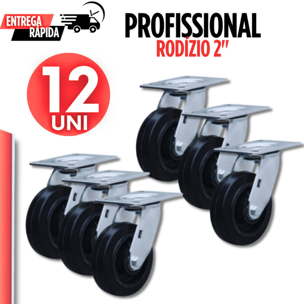 Jogo Kit 12 Rodízio Giratório Para Móveis 360º 2" Polegadas Rodinhas Para Base Metal Utilidades