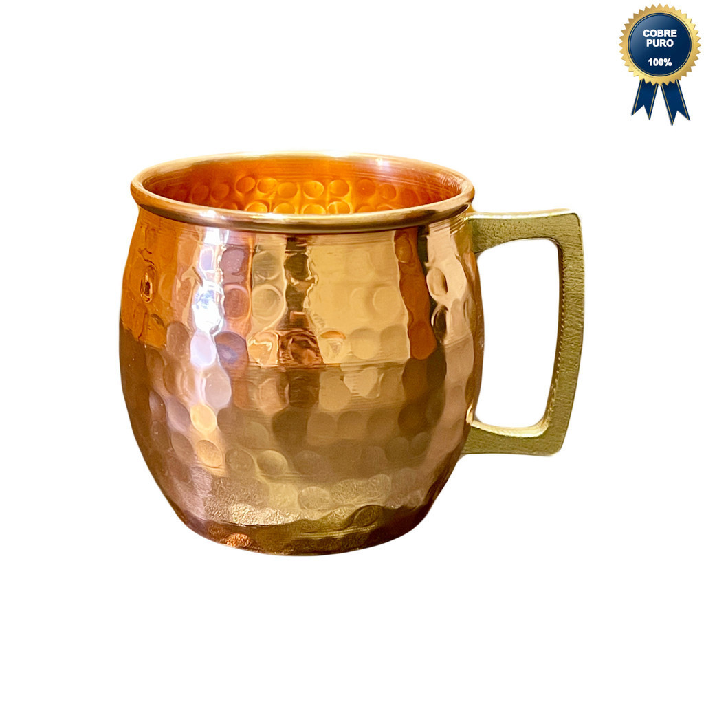 Caneca Barril Cobre Martelada Alça Bronze Moscow Mule 500ml