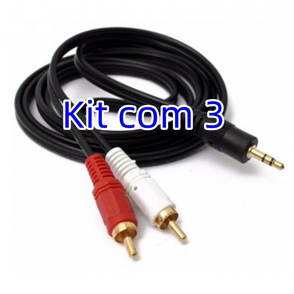 Kit 3 Cabo Auxiliar P2 Macho X Rca Macho Audio 1,5m P/ Som / Tv / Home Theater Audio Video