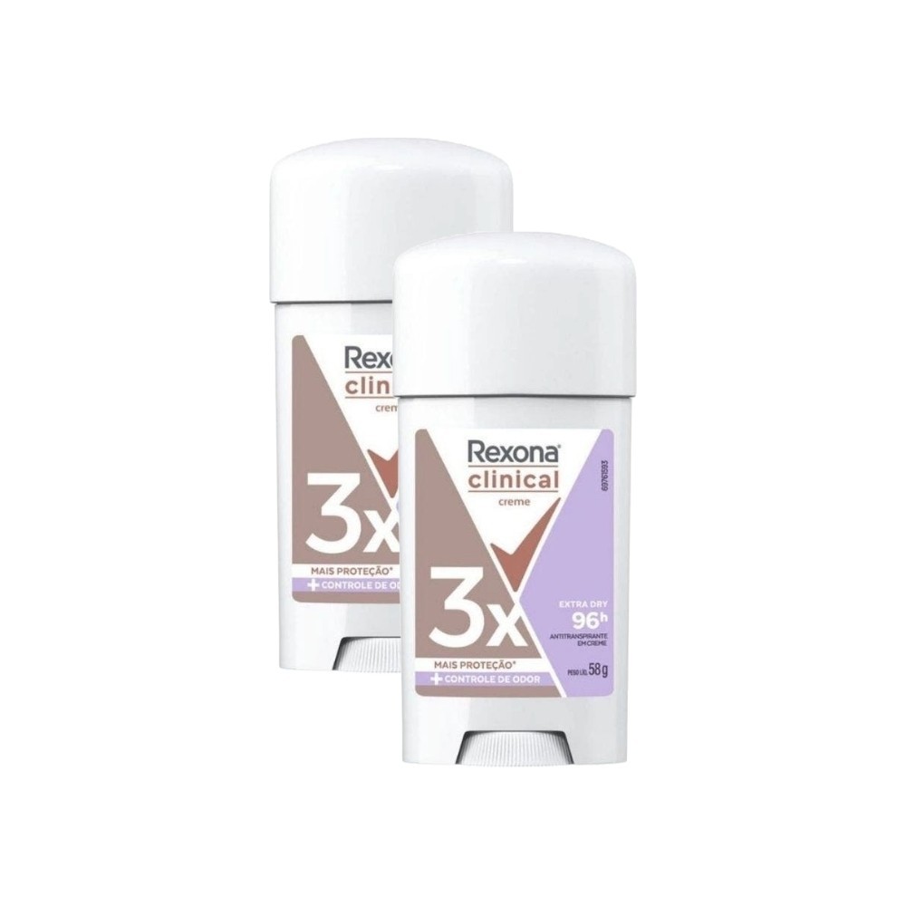 Kit Desodorante Rexona Clinical Extra Dry Antitranspirante 96h Creme 58g (2 unidades) - Beauty