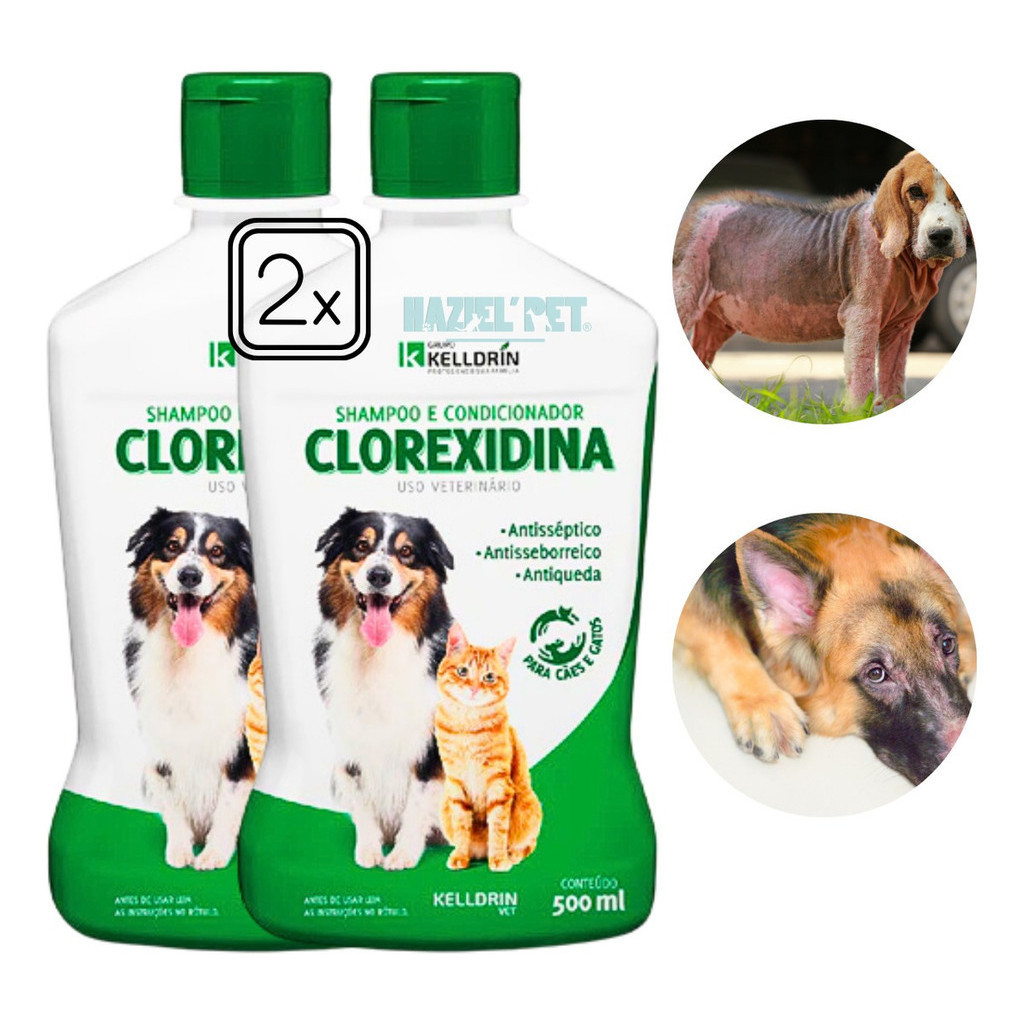 2 Shampoo Pet Cães Gatos 5 Em 1 Dermatite Clorexidina 500ml - Cachorro, Gato, Pet shop