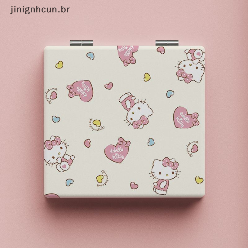 jinignhcun Hello Kitty Mini Maquiagem Espelho Portátil Saniro Kt Gato Dupla Face Dobrável Para Meninas BR