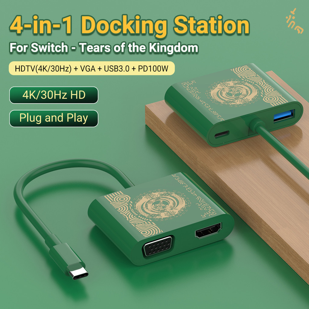 Estação De Ancoragem De Jogos 4 Em 1 USB-C Hub Com Monitor Duplo + USB3.0 + 100W PD Para Nintendo Switch/OLED Steam Samsung S E Mais