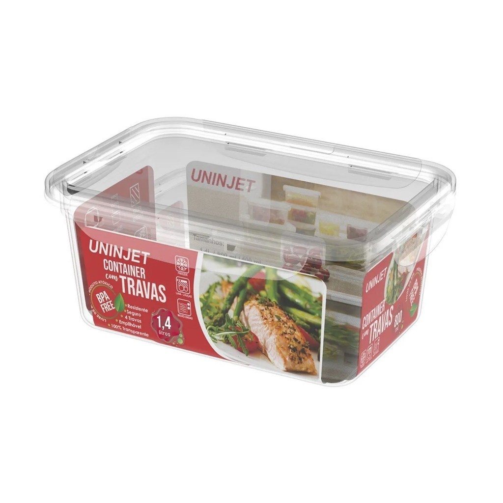 Pote De Plástico Container Com 4 Travas Resistente Design Moderno Prático 1400ml