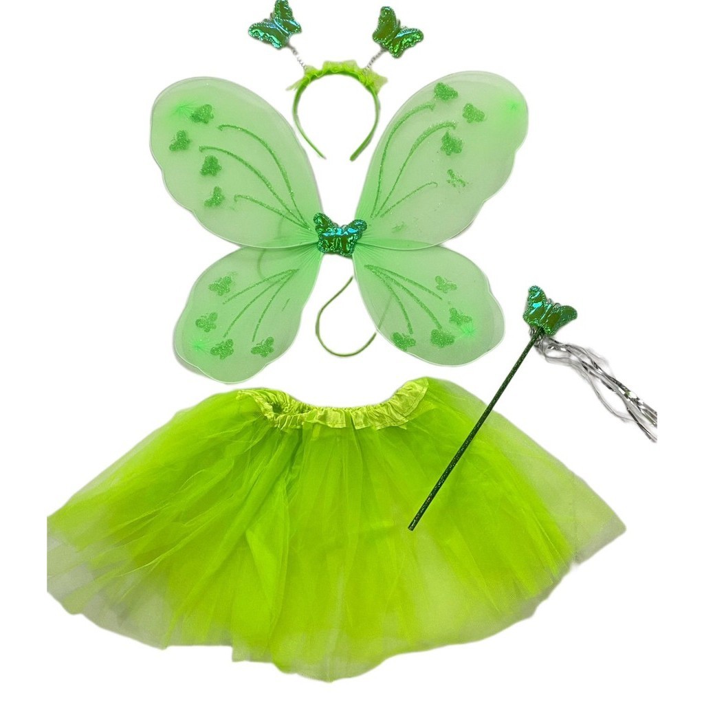 Kit Fantasia Sininho Tinkerbell Fada Fadinha Borboleta Infantil Saia Tutu Asa Tiara Varinha em Oferta na Shopee