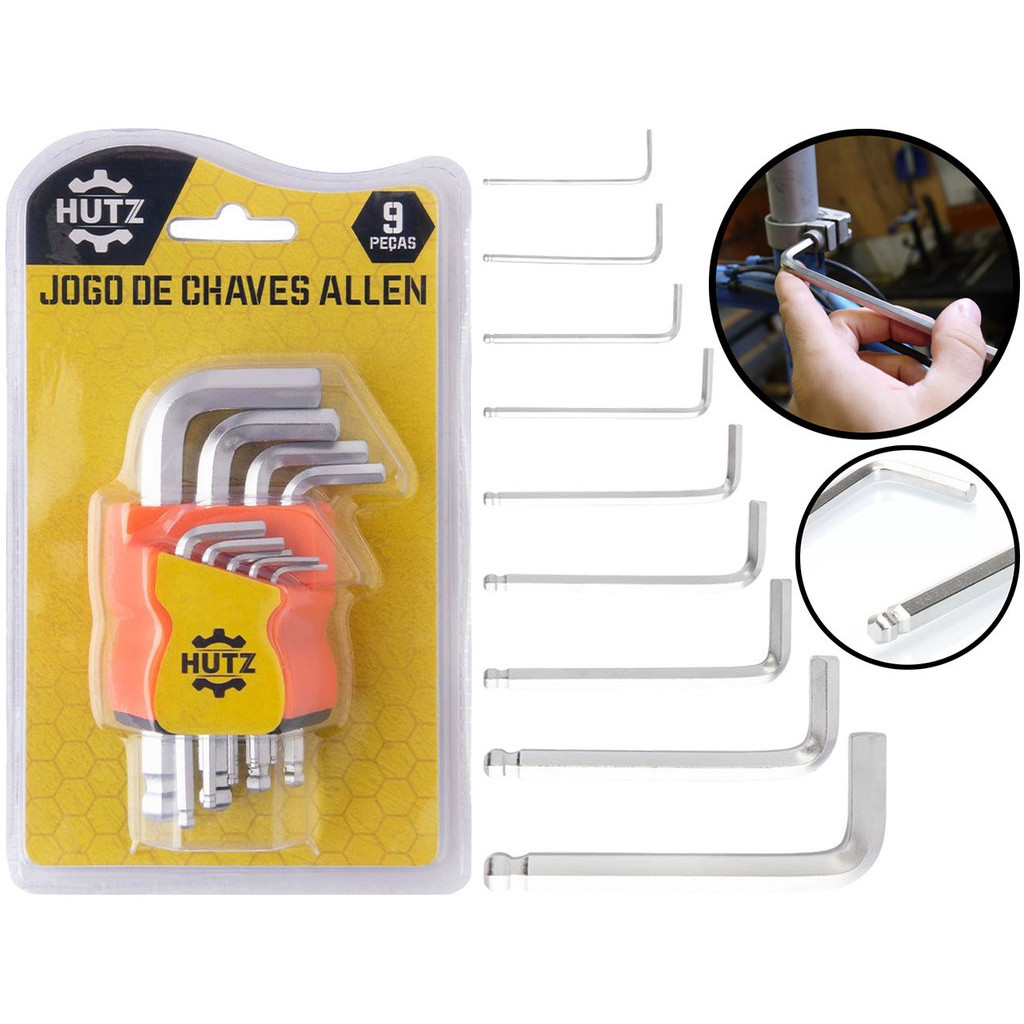 Chave Allen Hexagonal Curta Ponta Bola Aço Carbono Acabamento Cromado Jogo Com 9 Unidades - Home & Living