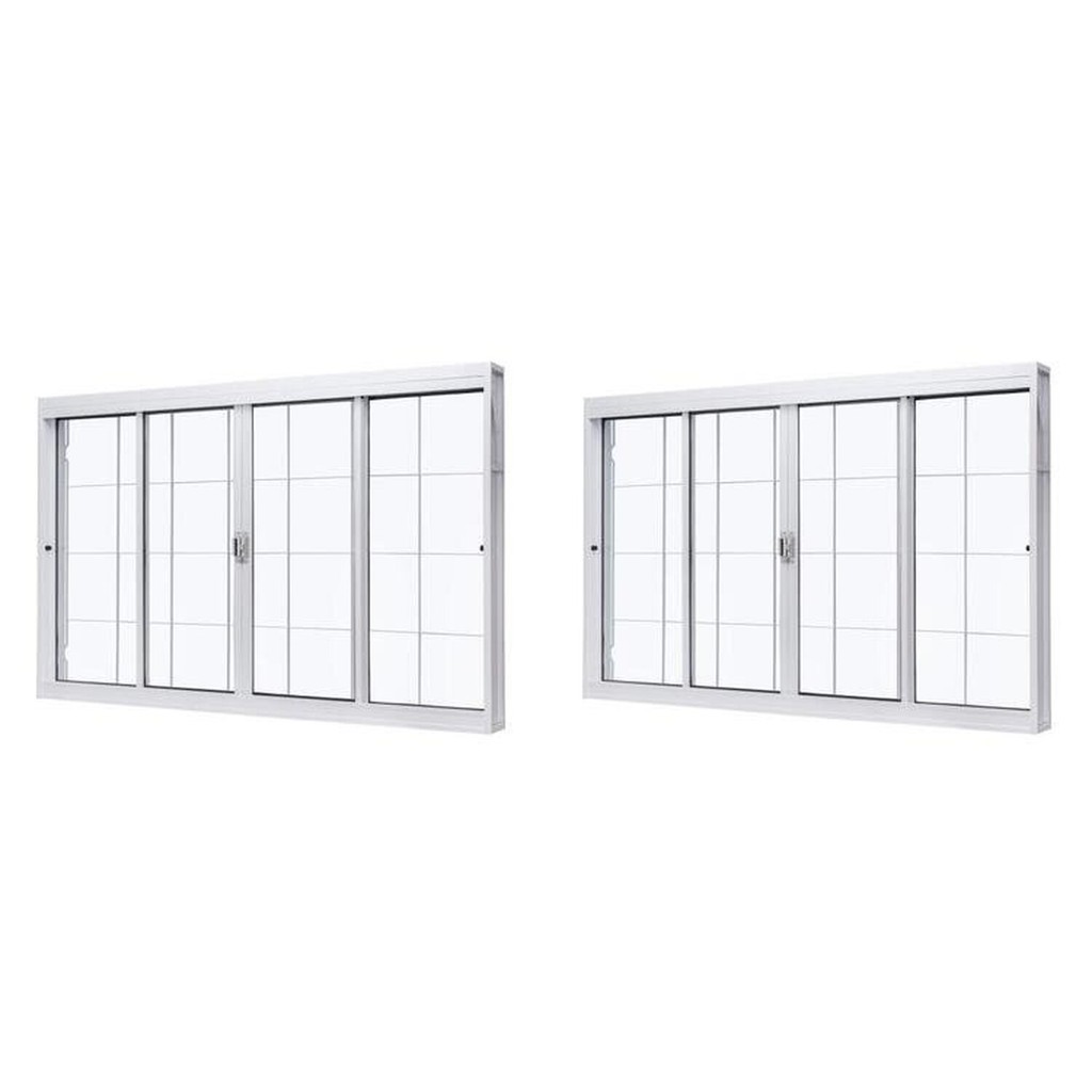 Kit com 2 Janelas de Aço de Correr Central 100x120cm 4 Folhas com Grade Quadriculada e Vidro Liso em Oferta na Shopee