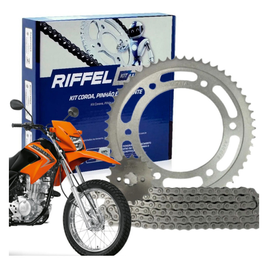Kit Relação Tração Transmissão NXR Bros 125 2003 a 2015 Sem retentor Original Riffel