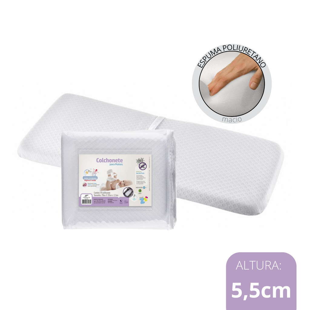 Colchonete para Moises Baby - Tratamento Íons de prata - Fibrasca, Branco, Infantil