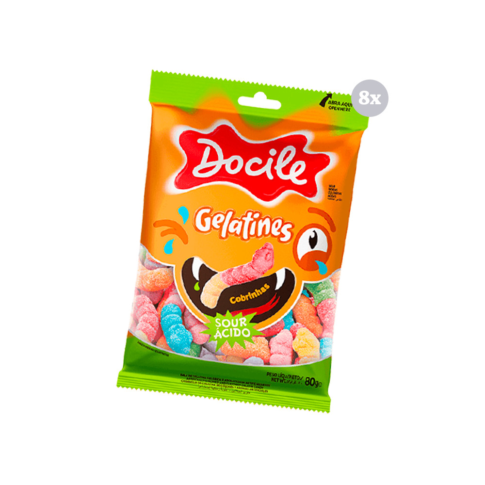 Kit com 8 Pct Gelat Bala Gummies Cobrinha Citrica Docile em Oferta na Shopee