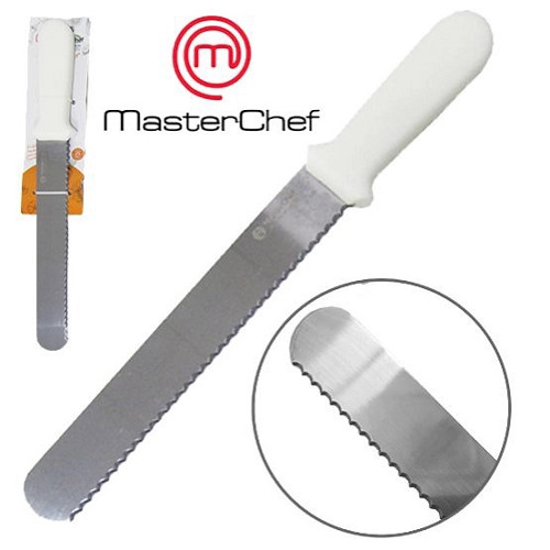 ESPATULA PARA CONFEITEIRO SERRILHA INOX CABO BRANCO 30CM MASTERCHEF*