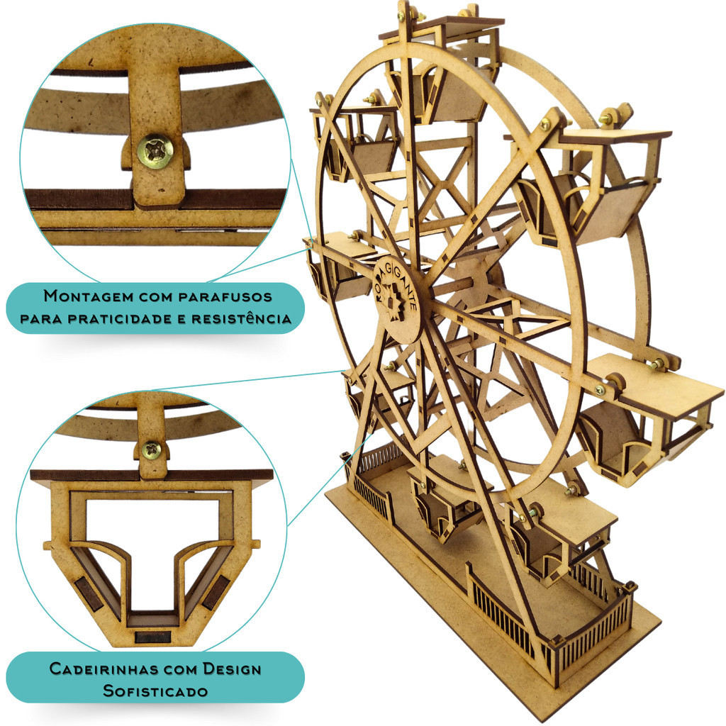 Mini Roda Gigante Rotativa Miniatura Escultura Mdf Enfeite — imagem 2 de 2