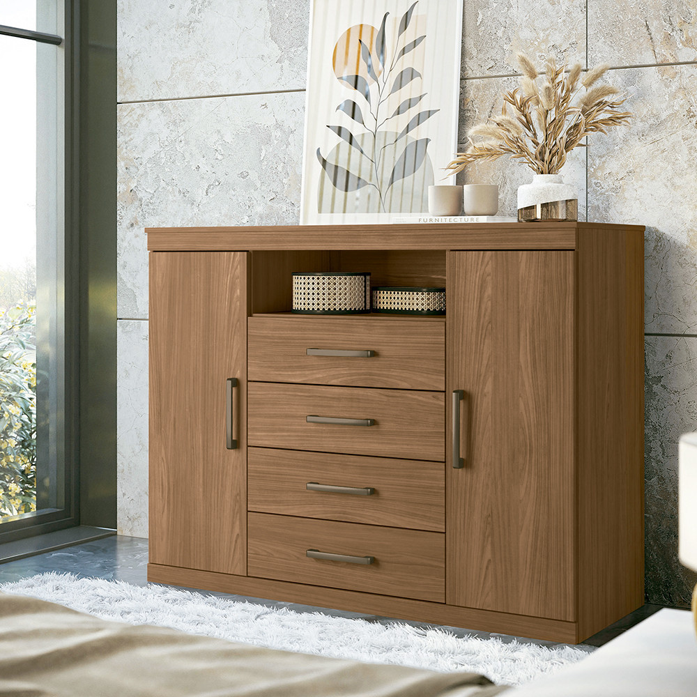Cômoda com 2 Portas e 4 Gavetas Havana Master Santos Andirá em Oferta na Shopee