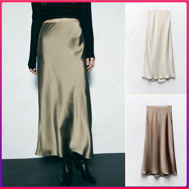  Primavera Novo Estilo Saia de Cetim Feminino8632845