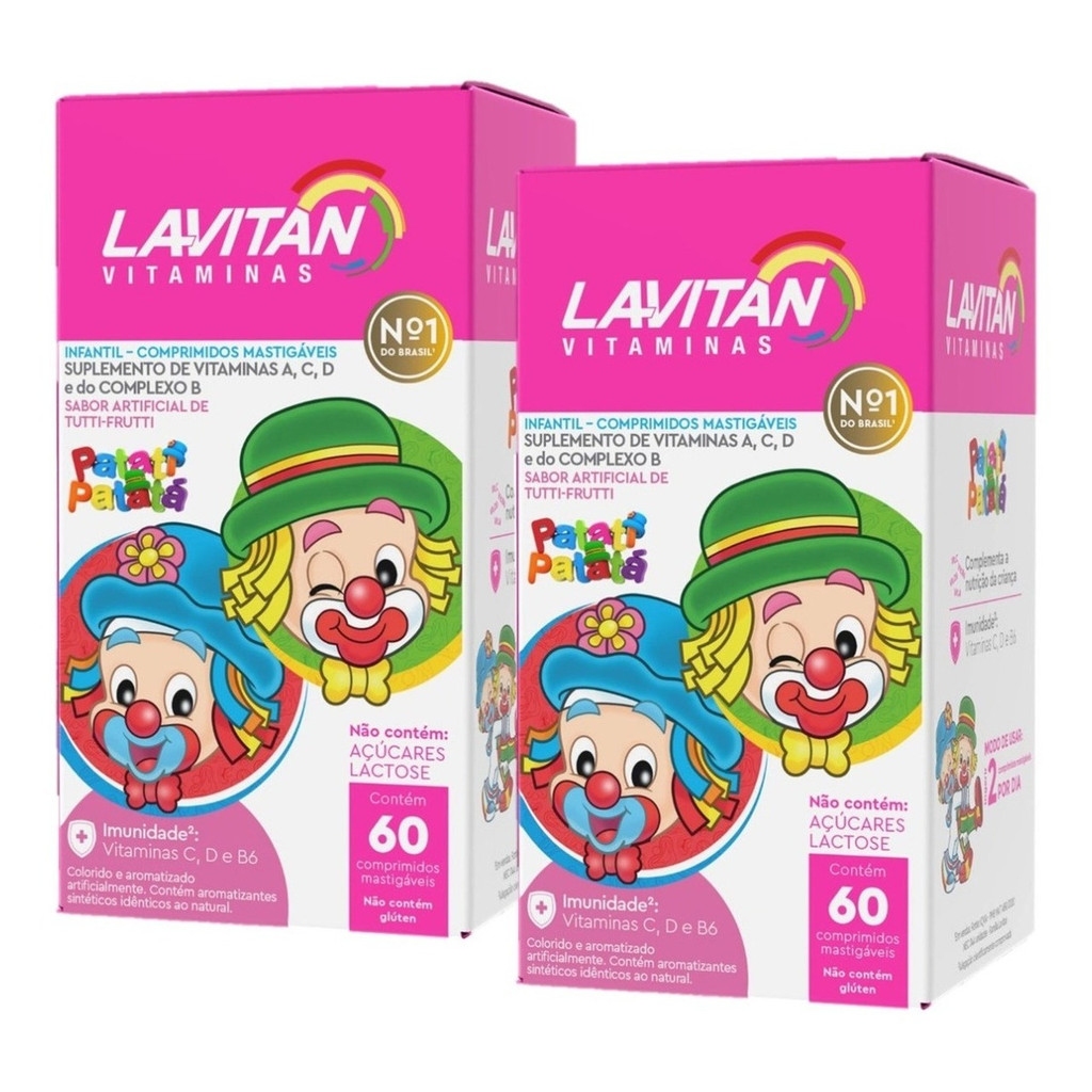 2 Uni Lavitan Kids Infantil Comp Mastigável Tutti Frutti Cimed