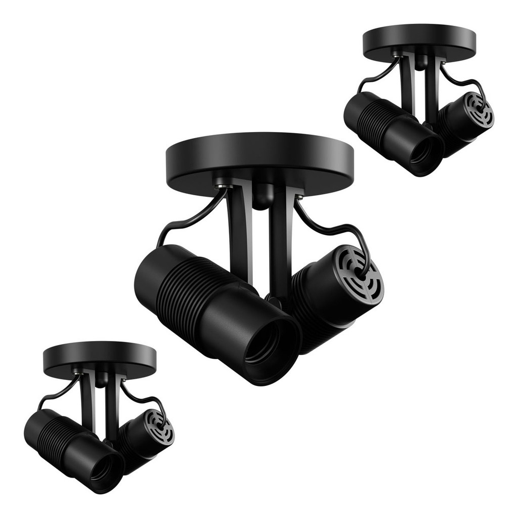 Kit 3x Spot Sobrepor Basic Para 2 Lâmpadas Preto E27 Avant