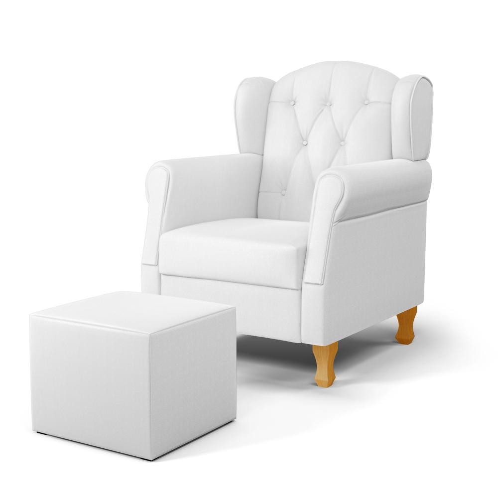 Poltrona de Amamentação Pés Madeira e Puff Letícia Sintético Branco - Phoenix em Oferta na Shopee