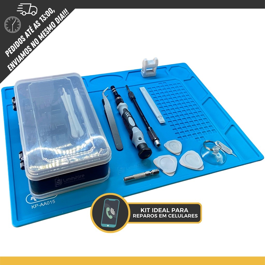 Kit Completo Manutenção Celular Jogo De Chaves 115 Peças + Manta Antiestática de Silicone 32x23cm