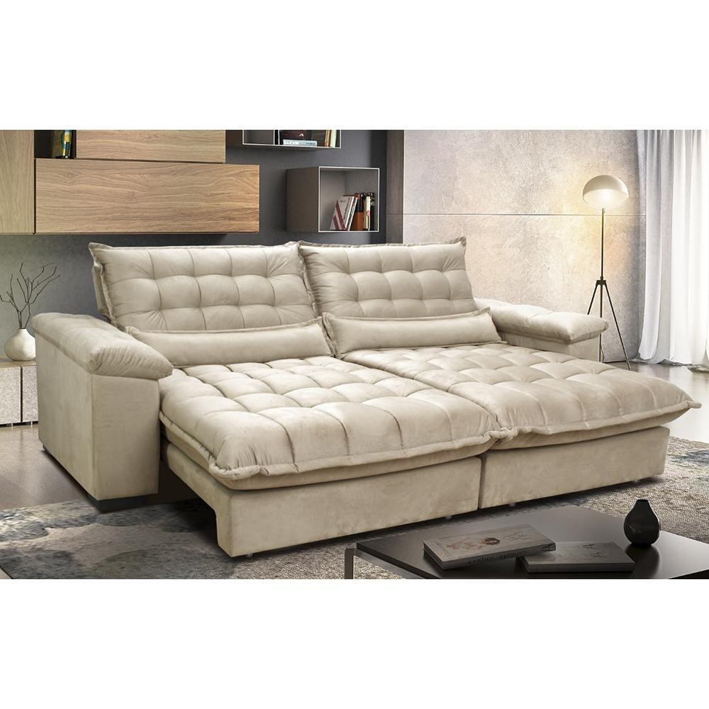 Sofá Retrátil e Reclinável 2,92m com Molas Ensacadas Cama inBox Aconchego Tecido Suede Bege em Oferta na Shopee