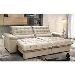 Sofá Retrátil e Reclinável 2,92m com Molas Ensacadas Cama inBox Aconchego Tecido Suede Bege