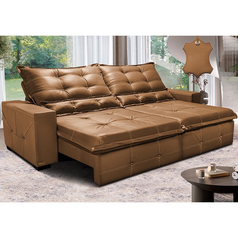 Sofá de Couro Legítimo Retrátil e Reclinável 2,35m Cama inBox Toro SoftGel D40 Mel em Oferta na Shopee