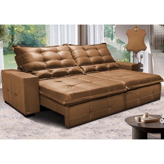 Sofá de Couro Legítimo Retrátil e Reclinável 2,35m Cama inBox Toro SoftGel D40 Mel em Oferta na Shopee