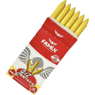 Giz de Cera Lápis Estaca Amarelo 100g 12un - Famix em Oferta na Shopee