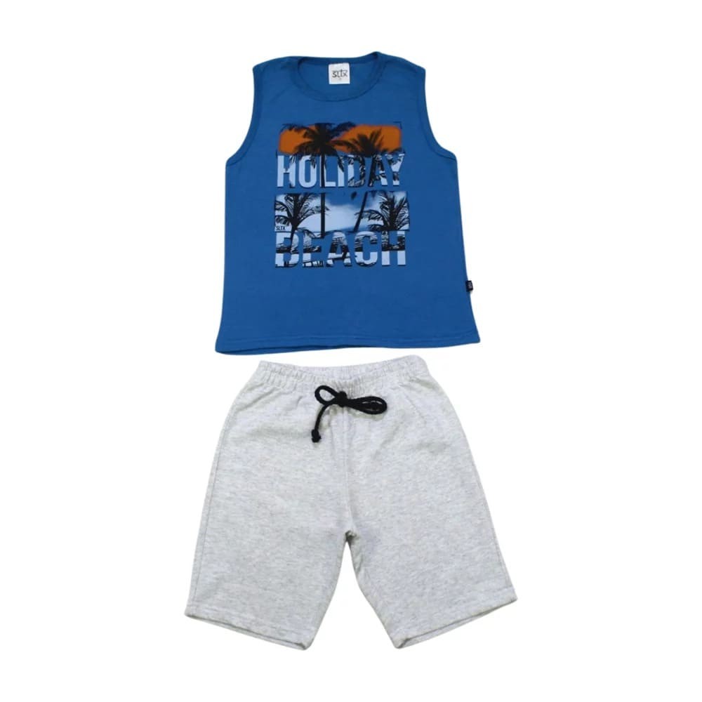 Conjunto infantil Masculino Regata Estampa Holiday e Bermuda Moletinho 07924 - Soletex