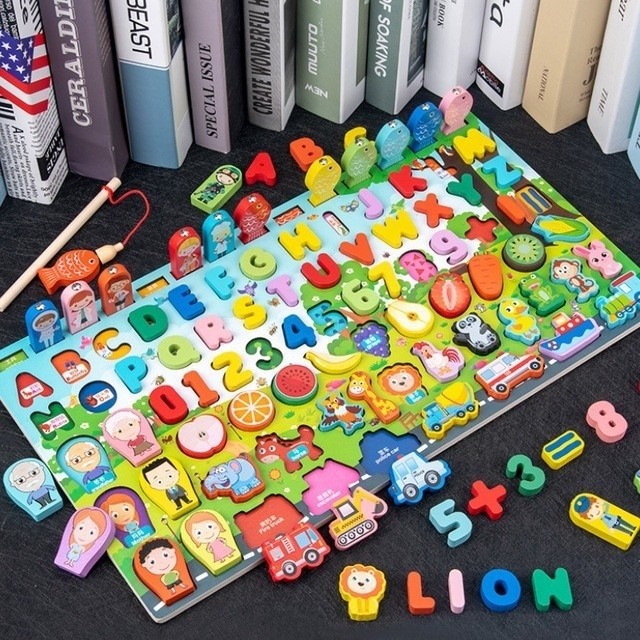 Crianças montessori brinquedos de madeira forma geométrica cor cognição digital quebra-cabeça matemática cedo brinquedos