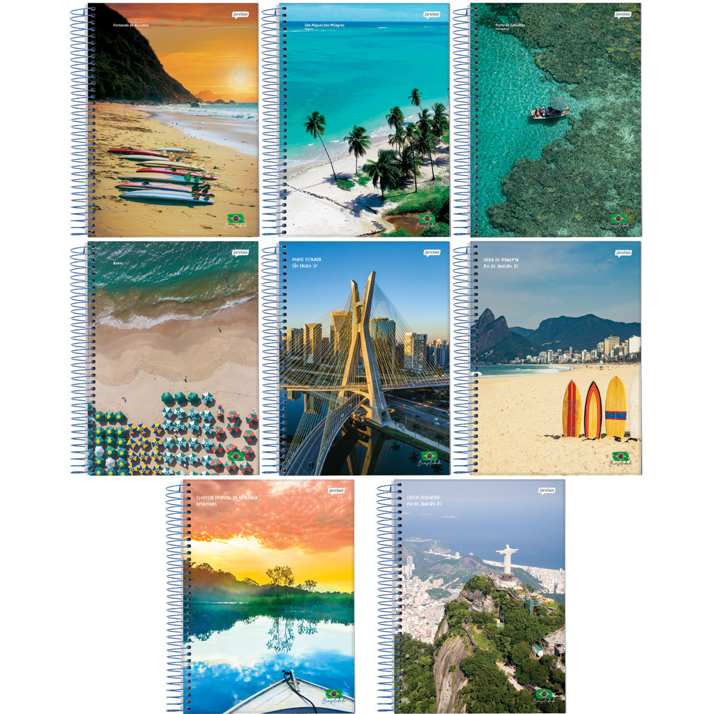 Caderno Jandaia Brasilidade 1/4 200 Folhas Capa Dura Temática Brasileira - 5 Unidades Sortidas em Oferta na Shopee