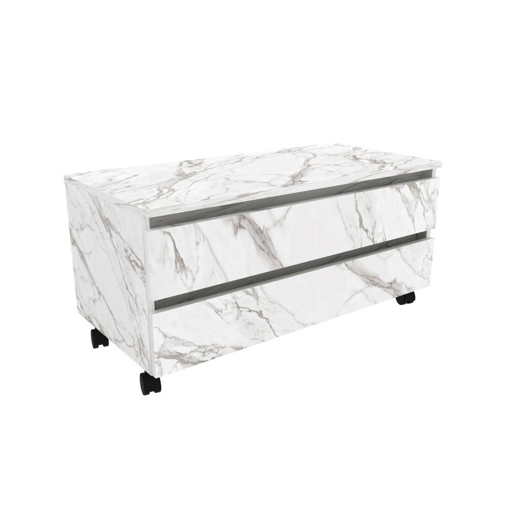Balcão Gabinete Gaveteiro Multiuso 80 cm 2 Gavetas 4 Rodízios Para Banheiro Cor Branco Mármore
