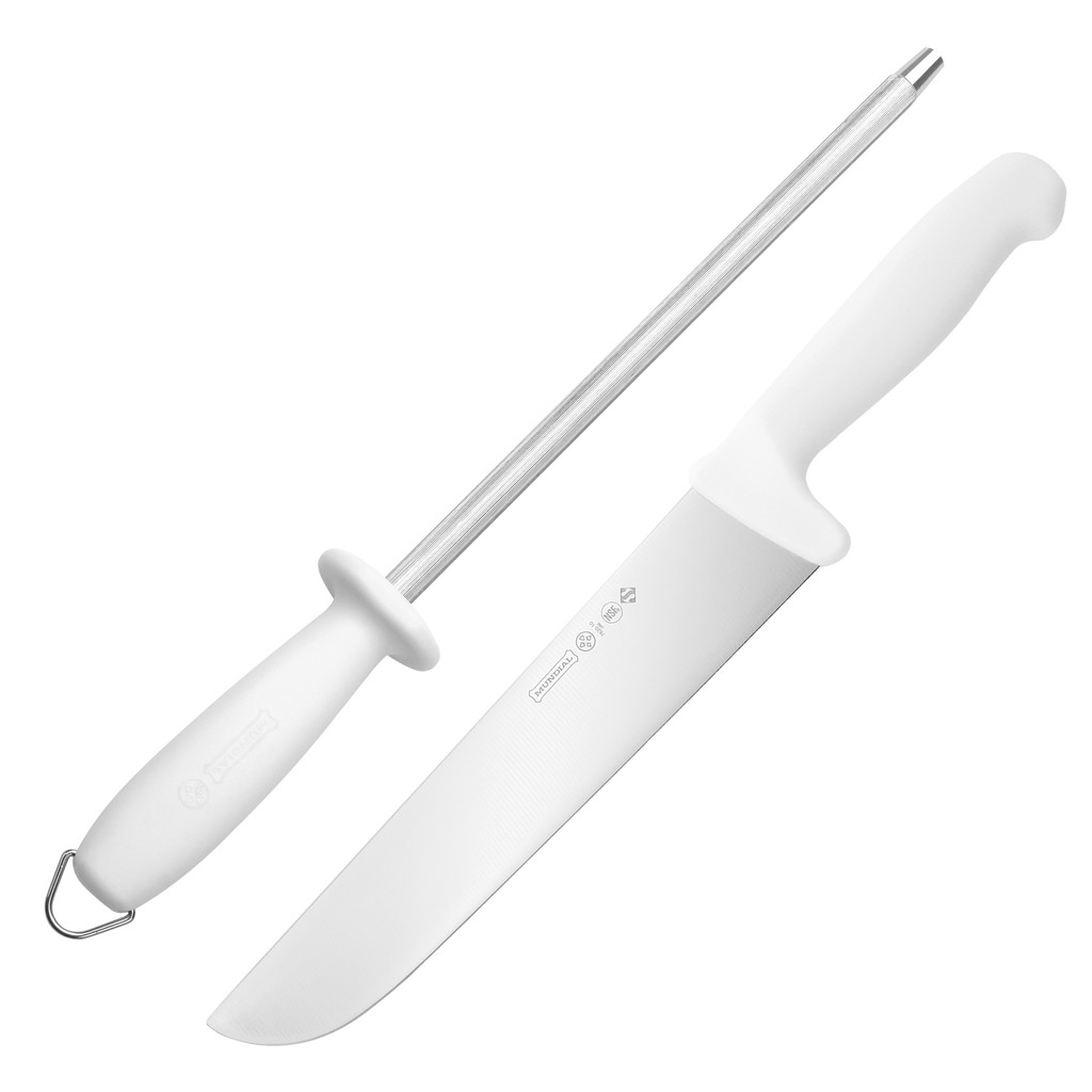 Kit Faca 10 e Chaira Profissional Mundial Churrasco Carne Peixe e Açougue Cozinheiro