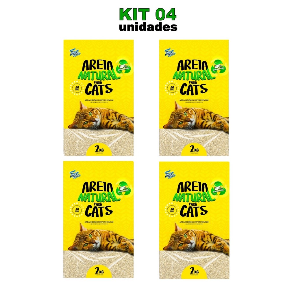 KIT COM 4 AREIA HIGIÊNICA NATURAL BIODEGRADÁVEL MILHO E M...