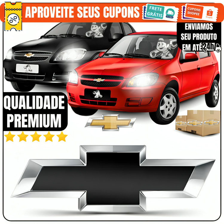 Emblema Grade Radiador Parachoque Diant GM Celta Prisma 2012 á 2015 Preto Black Todos Os Modelos