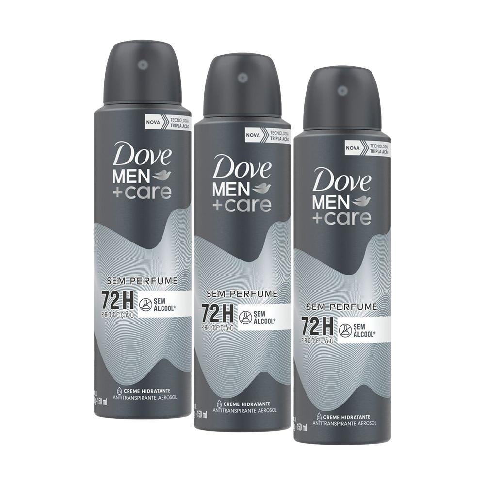 Kit 3 Desodorantes Aerosol Dove Men+Care Sem Perfume 150ml em Oferta na Shopee
