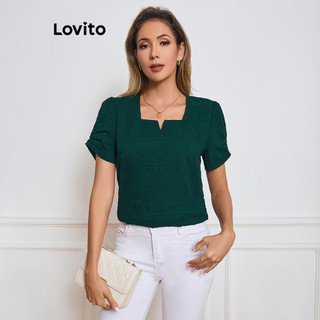 Lovito Blusa casual lisa plissada com fenda frontal para mulheres LBL17080 em Oferta na Shopee