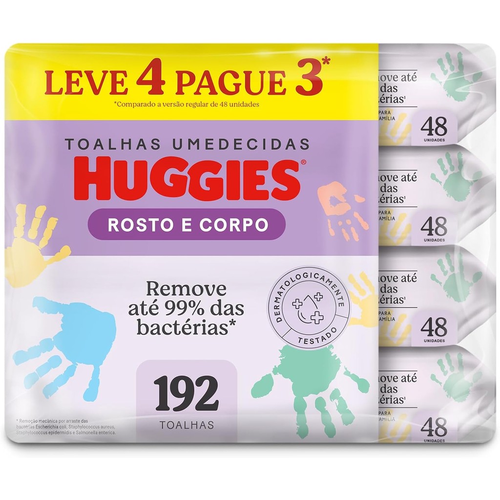 LENÇOS UMEDECIDOS HUGGIES ROSTO E CORPO - PACK C/4 em Oferta na Shopee