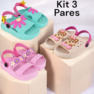 Kit 3 Pares Sandália Papete Infantil Menina e Chinelo Nuvem
