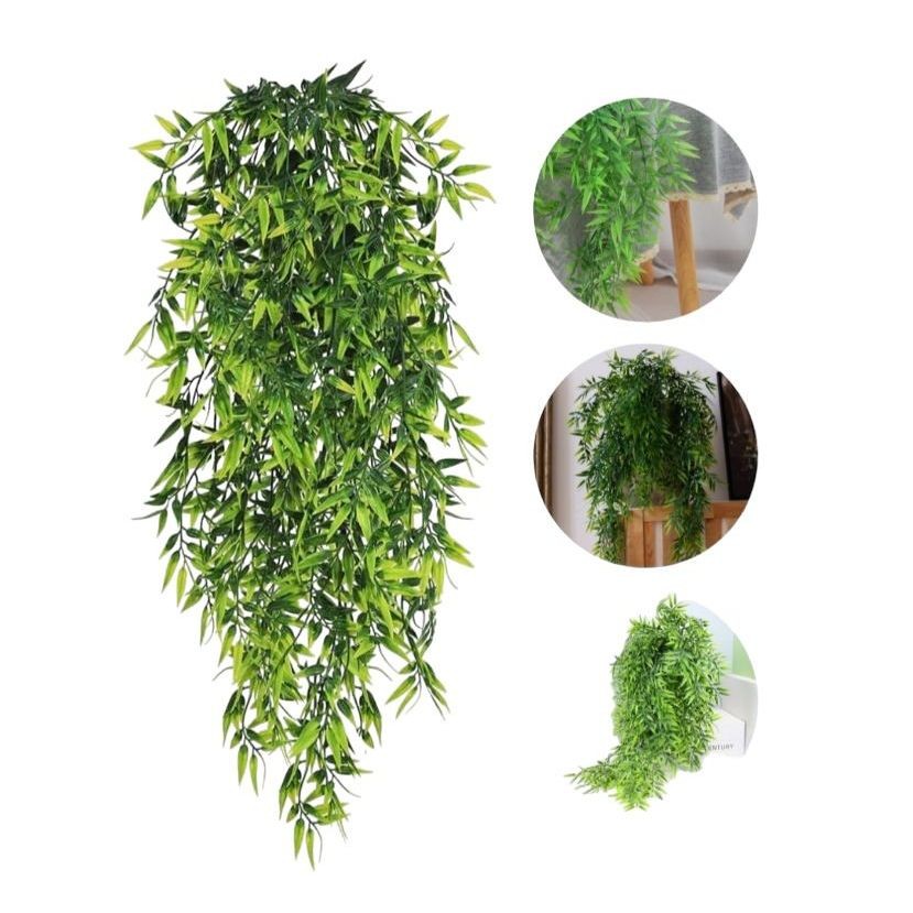 Kit 2 Pendentes De Bambu Planta Artificial Folhas Para Decoração Folhagem Decorativa decoração Decorativa Decorativas