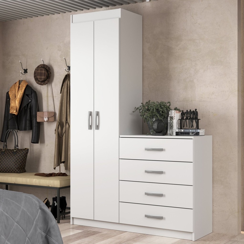 Cômoda Sapateira 4 Gavetas 2 Portas Larissa Yescasa Branco - Home & Living