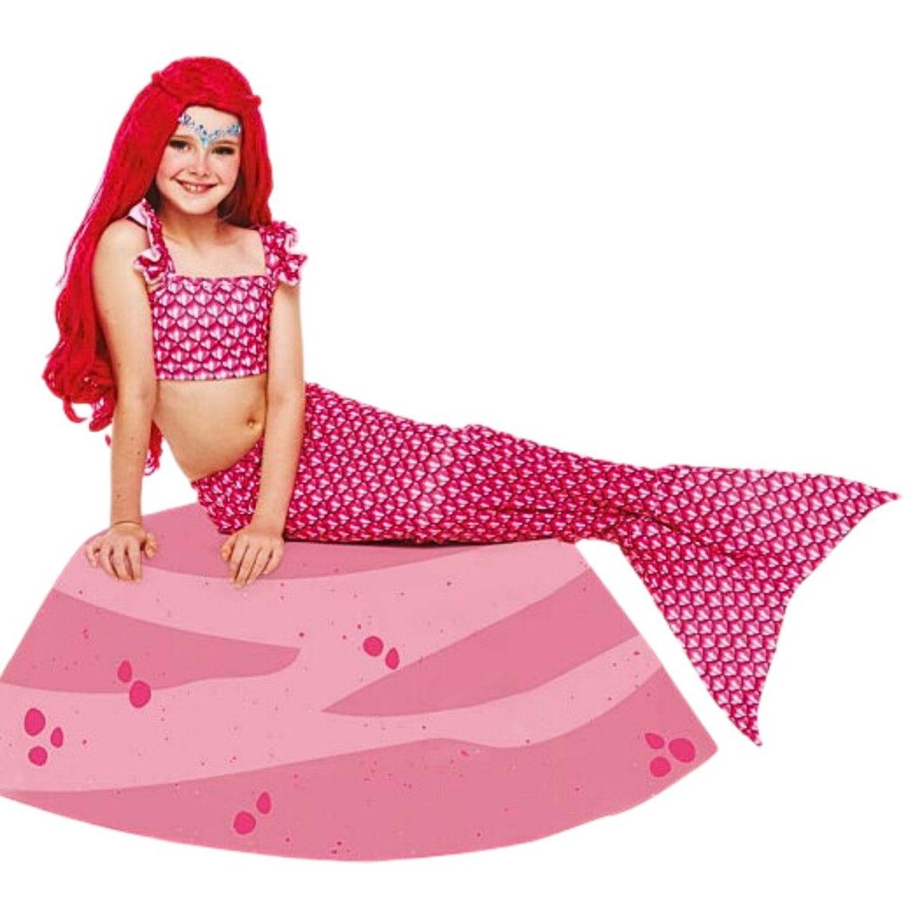 Fantasia Infantil Sereia Rosa Com Biquíni e Cauda que dá pra Andar em Oferta na Shopee
